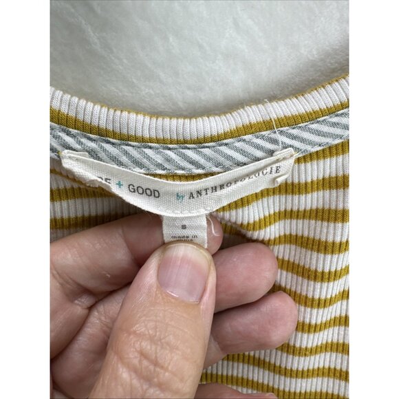 Anthropologie Pure + Good Striped Shirt Dress Yellow White Size Small - Picture 8 of 9